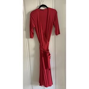 J.Peterman Hot Pink Dress Sz XS True Wrap Jersey Comfy Long Stretchy Party